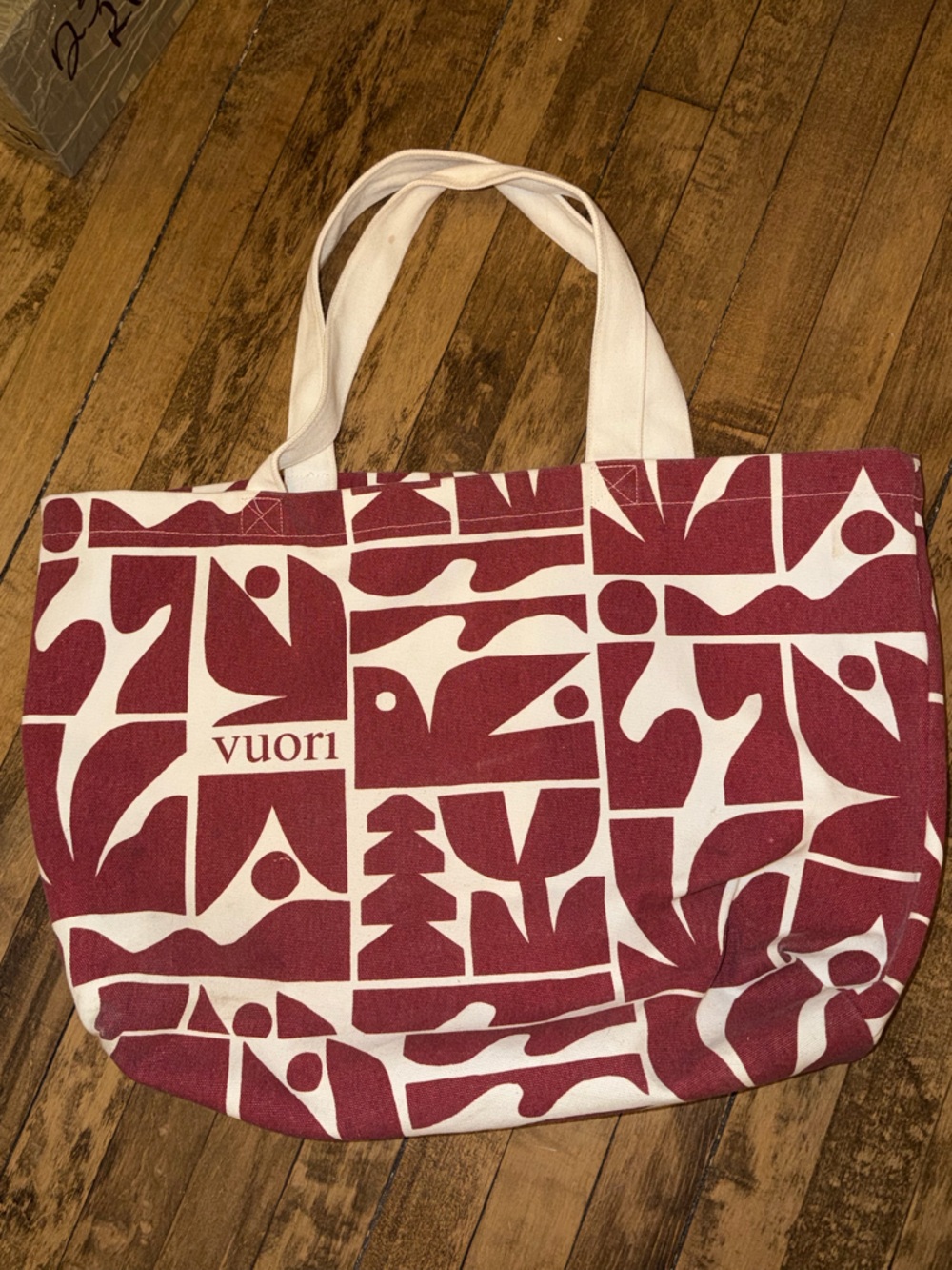 Vuori Burgundy & White Graphic Canvas Tote